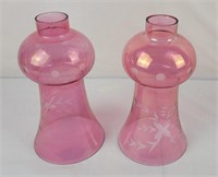 2 Etched Pink Glass Lamp Shades
