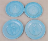 4 Small Embossed Mosser Glass Blue Slag Plates
