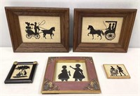 Five Vintage Silhouette Style Art Pieces