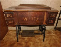 White Treadle Sewing Machine, in cabinet