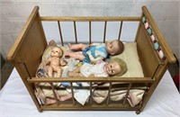 Vintage Assorted Dolls/Doll Bed