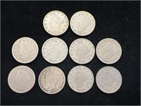 Lot of 10 Liberty "V" Nickels