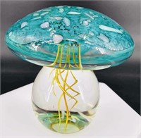 Wilkerson Turquoise Signed Art Glass Mushroom Uv
