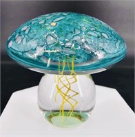 Wilkerson Signed Turquoise Art Glass Mushroom Uv