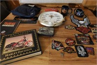 Harley Davidson - clock, patches, books, mugs