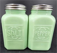 Jadeite Embossed Salt & Pepper Shakers