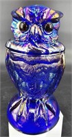 Vintage Imperial Cobalt Carnival Owl Covered Dish