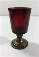 Vintage Ruby Red Glass And Brass Goblet