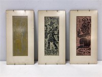 Three Hand Carved Wood Block Prints