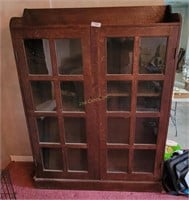 Antique Wood & Glass Display Cabinet / No Locks