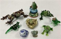 Eight Frog Figurines, One Fish Trinket Box