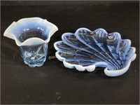 Pair of Duncan Miller Blue Opalescent Glass Pieces