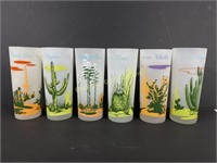 Set of Six Vintage Frosted Arizona Cactus Tumblers