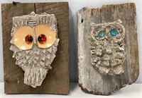 Two Hand Crafted Owl Artworks