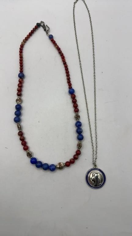 Blue and Red Beaded Necklace Set