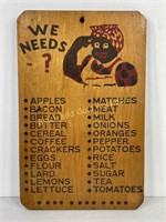 Black Americana Wooden Grocery List Board