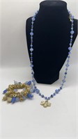 Blue Beaded Bee Necklace and Bracelet
