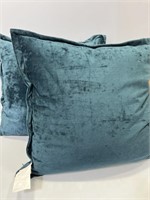 Two velvet blue teal colored throw pillows 20x20"