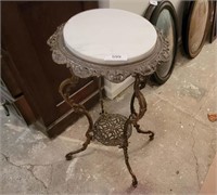 Ornate Metal Side Table W/ Marble Top/ Leg Broke