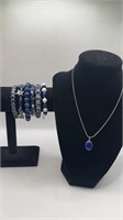 Blue Beaded Jewelry Set