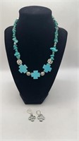 Turquoise Cross Necklace and Earring Set
