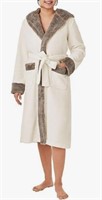 Women's Hooded Plush Robe (Ivory, S/M)