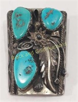 Unmarked Sterling Silver & Turquoise Bolo Tie Pin