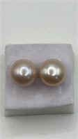 Large Genuine Fresh Water Pearl Stering Earrings