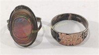(2) Marked 925 Sterling Silver Rings: Abalone