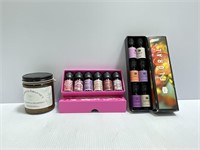 Lot of essential oils and candle
