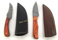 (2) Damascus Steel Knives w/ Leather Sheaths