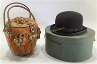 Blue Ribbon Leather Hat & Fall Themed Basket