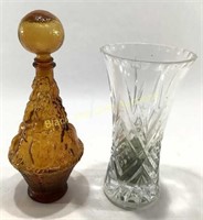 Amber Decanter w/ Lid, Crystal Vase