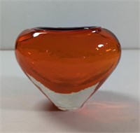 Vintage Blown Orange and Clear Glass Vase Glass