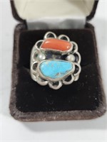 Vintage Turquoise  silver ring marked JVB