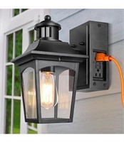 Black outdoor light with outlet plug