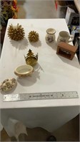 Pine cone candle holders, candles, decorative