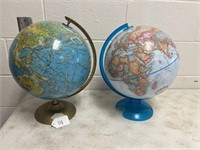 2-World Globes, 1-Damaged