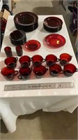 Red glass dishware set.