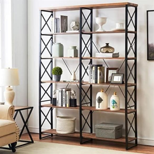 O&K Double Wide 6-Shelf Bookcase  76 H  Brown