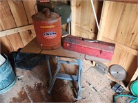 Typewriter table , gas can , toolbox & contents