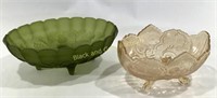 Green Mist Glass & Jeannette Glass Footed Bowls