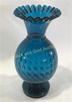 Blue Art Glass Coin Dot Vase