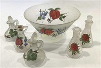 VTG Frosted Glass Hand Painted Serving Bowls