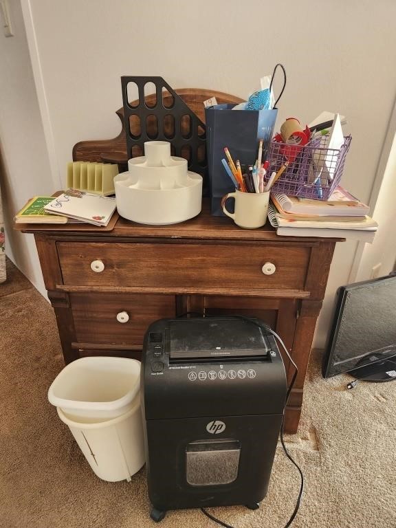 Paper Shredder and desk supplies. Dresser not