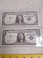 2 $1 1957A certificate consecutive serial numbers