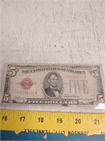 1928 $5 bill with red seal