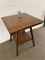 Vintage oak side table - 28"h x 24" square -
