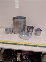 Group of galvanized buckets