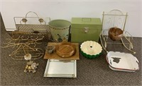 Group Midcentury brass decor, wooden items, etc.